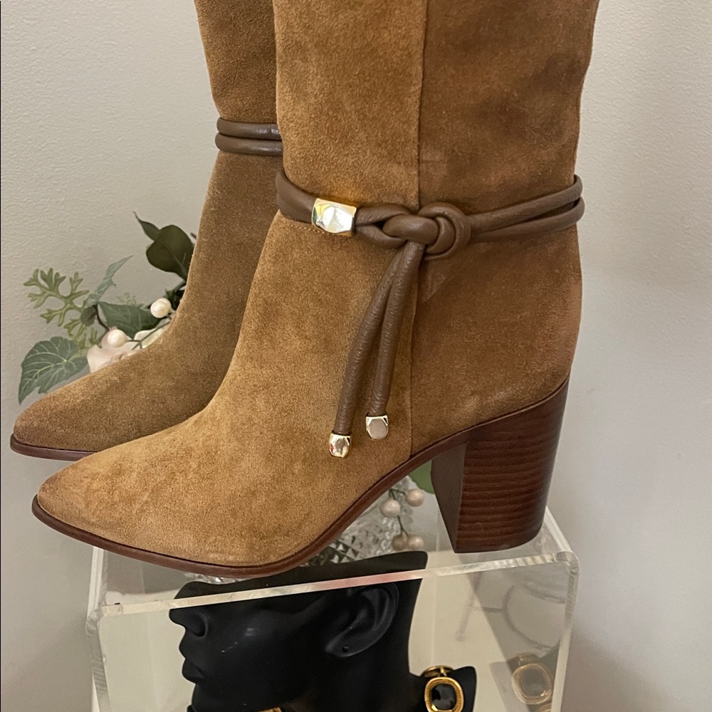 Dolce Vita Cognac Suede Knee-High Heeled Boots - Picture 3 of 12